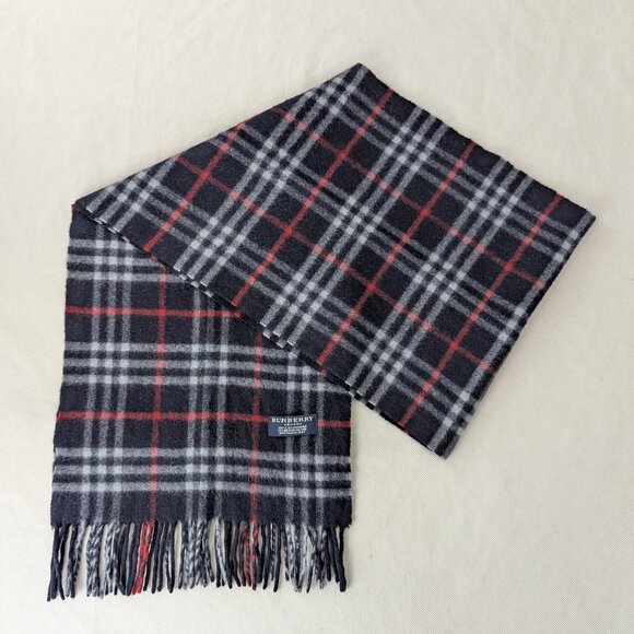 BurberryBlue Scarf  – Unisex Cashmere Check – Used – Soft Luxury Winter Wrap - Picture 1 of 7